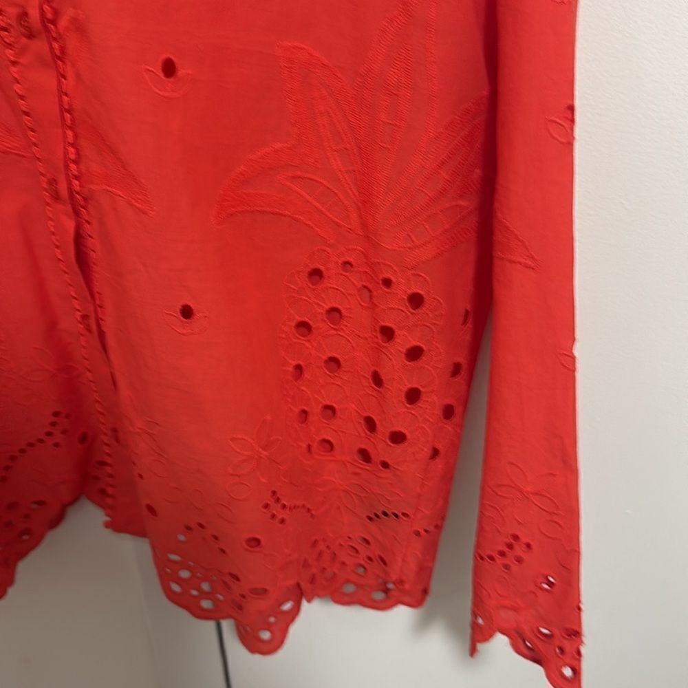 NWT Cynthia Rowley Woman’s Eyelet Embroidered Cotton Blouse in Red. Size XS. - Picture 3 of 11